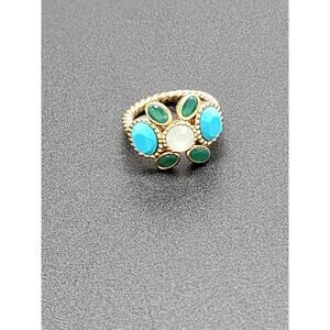 Vintage Banana Republic 7 Stone Gold Tone Fashion Ring, Y2K Style, Size 7